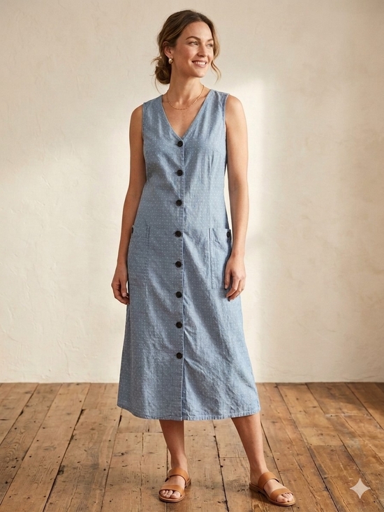 J. Jill Dresses & Skirts - J. Jill Light Blue Sleeveless Button-Front Midi Dress